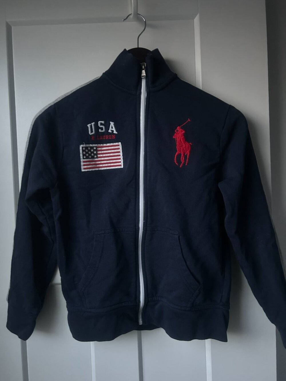 Polo Ralph Lauren Boys M 10-12 Navy USA Flag Big Pony Full Zip Jacket